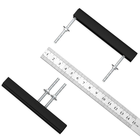 Ten Pack Adjustable Black Cabinet Drawer Pulls From 2 To 8.8 Inches Hole Spacing For Cabinets And Furniture shown with ruler for scale