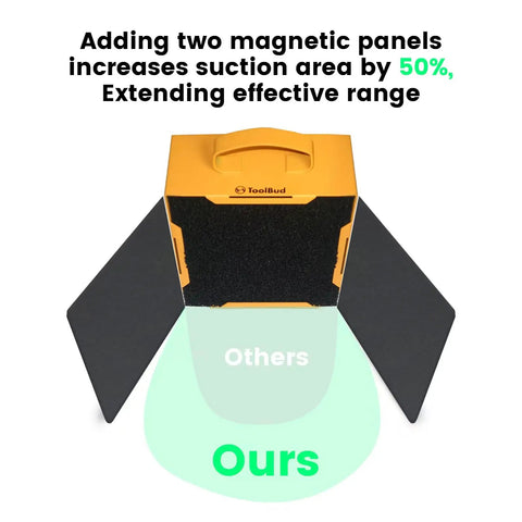 Upgraded Portable Solder Fume Extractor With Removable Magnetic Flaps demonstrating expanded suction area for clean air