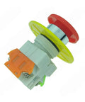 Latching Mushroom Emergency Stop Button DPST 1NO 1NC 10A 660V AC Panel Mount Heavy Duty Stop Switch With Clear Tactile Per Press And Quick Install For Industrial Machinery Control, red and yellow panel mount