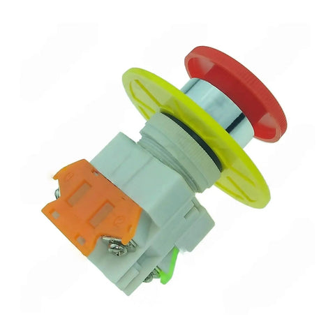 Latching Mushroom Emergency Stop Button DPST 1NO 1NC 10A 660V AC Panel Mount Heavy Duty Stop Switch With Clear Tactile Per Press And Quick Install For Industrial Machinery Control, red and yellow panel mount