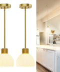 PRTILOUD Pendant Lights Kitchen Island, Modern Gold Hanging Light Fixture with Glass Shade above a kitchen island.