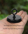 Neosmuk black fishing magnet with eyebolt, 2-inch diameter, heavy-duty neodymium magnet