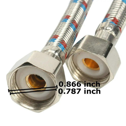 Hella Durable Zinc Alloy Salon Shampoo Bowl Faucet Kit With Hot And Cold Mixer Sprayer Hose Set close-up of silver hoses with measurements
