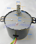 Permanent Magnet Synchronous Micro AC Motor With Mini Gearbox 110V 30 to 36 RPM showing detailed dimensions and wiring