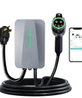 Level 2 Home EV Charger 48 Amp 240V With J1772 Connector and NEMA 14 50 Plug In Option or Hardwired 25 Ft Cable IP65 Waterproof shown with app