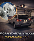 Garage with car featuring Beefed Up Gear And Sprocket Replacement Kit for LiftMaster Chamberlain Sears Craftsman openers