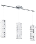 Bayman 3 Light Pendant Light With Dimmable LED Ceiling Fixture For Kitchen Island Hallway And Dining Room In White Silver Finish Adjustable Hanging Height Slick Modern Chrome Glass Detailing Heavy Duty Steel Build.