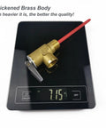 Brass temperature and pressure relief valve for water heater with lever and red hose, 1/2 in NPT