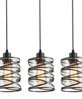 Killer Three Pack Pendant Lights For Kitchen Island And Dining Table Matte Black Spiral Cage With Clear Glass Shades hanging lamps trio