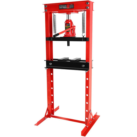 20 Ton Hydraulic Shop Press With H Frame Adjustable Floor Stand, red steel frame for bending, straightening, bearing installations