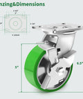 5 Inch Heavy Duty Industrial Grade Caster Set Of 4 With Brakes Swivel Wheels With Aluminum Core PU Maintenance Free Design 1000 Lbs Per Caster 4000 Lbs Total Capacity For Industrial Equipment Trolleys And Machinery