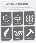 Infographic highlighting features: optimal material, good quality, strong, wear-resistant, no burrs, easy to use.