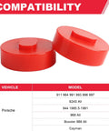 Two red polyurethane jack pad support points for Porsche 911 924S 944, 65mm diameter, heavy duty for vehicle maintenance.