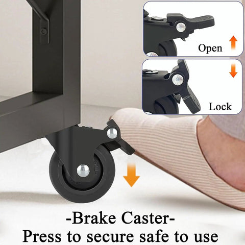 Badass Heavy Duty Swivel Caster Wheels With Parking Brakes And M6x15 Threaded Stems For Gnarly Desk Furniture And Sick Cart Build Repairs 4 Pack showing brake mechanism.