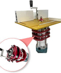 Precision Router Lift System With Solid Aluminum Insert Plate And Smooth 51mm Height Knob For Knockout Routing Accuracy and clear view of internal components.