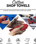 Person cleaning hands with Red Cotton Shop Towels Pack Of 150 14 By 12 Inches Reusable Cleaning Rags for Auto Garage Industrial.