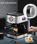 Home Espresso Machine With Dual Brew Options Single Serve Or 12 Cup Carafe Fully Programmable Auto Shutoff Semi Automatic Cafe Style Coffee Maker With Steam Milk Foam 1.5L And 20 Bar Pressure and knob adjustment