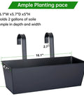 Big 16 Inch Railing Planter Box Three Pack With Detachable Wide Hooks For 2.7 Inch Rails Balcony Deck Patio Hanging Planters