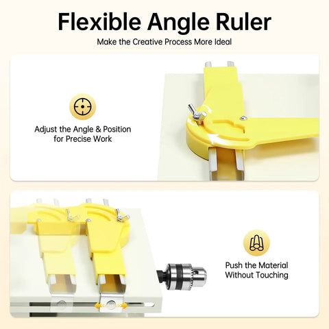 Flexible angle ruler showing adjustment and material pushing capabilities for precise work with 750W Mini Table Saw And Jewelry Polishing Grinder Five In One Tool For DIY Jewelry Making With Gem Cutting Grinding Polishing Machine Reaches 0 To 10000 RPM Includes Jade Saw Blade Woodworking Blade Fiber Wheel Flexible Shaft And Drill Chuck.