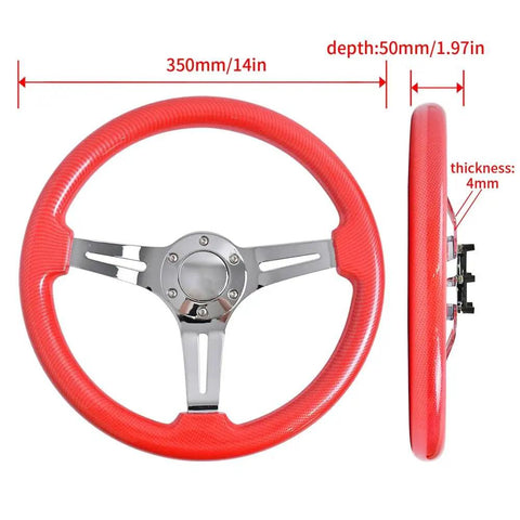 Racing Steering Wheel 13 Inch 330mm With 6 Bolt JDM Mount Red Grooved Spoke Bracket And Horn Button Durable PU Grip For Racing