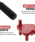 Close-up of Heavy Duty Manual Rebar Bender For 5/8 Inch Steel Rod showing anti-slip handle and anchor points for secure mounting.