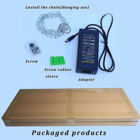 Packaged items including chain, screws, adapter for Large Pink Neon Sign This Is Where The Magic Happens Led Neon Light 60x34cm