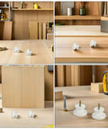 Top Shelf Real Deal Round Wooden Cabinet Knobs 10 Pack Self Tapping Pulls on a workbench next to tools, showcasing installation ease.