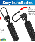 Ultra Easy No Sweat Clip-On Zipper Pull Replacements 4 Pack Black Universal Tabs For Zipper Repair close-up installation guide