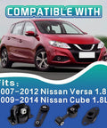 Red Nissan Versa with engine and transmission mount kit image, Engine And Transmission Mount Kit For 2007-2012 Nissan Versa 1.8L And 2009-2014 Nissan Cube 1.8L Direct Fit Replacement Set Of 4 OE A4312 A4318 A4320 A4323 Built To Last shown below car