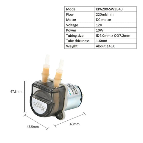 Adjustable Peristaltic Dosing Pump KPA200 220ml Min With 12V Or 24V Motor Glycerin Safe Tubing For Aquariums Water Systems Fluid Transfer High Torque Precise Flow Control Reliable Gear Drive Performance