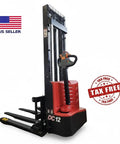 Built Tough Electric Pallet Stacker Packing 2600 Lbs Capacity Boasting Quick 118 Inch Lift Height with adjustable forks