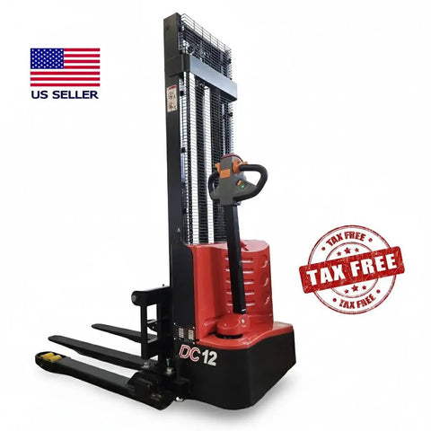 Built Tough Electric Pallet Stacker Packing 2600 Lbs Capacity Boasting Quick 118 Inch Lift Height with adjustable forks