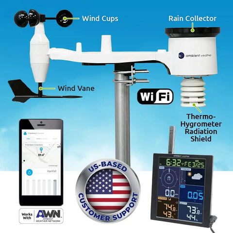 WS-1965 Weather Station With WiFi Remote Monitoring Network Access All In One Sensor Array Color LCD Display Monitors