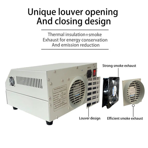 800W Infrared Reflow Oven Soldering Station with hot air circulation, showcasing louver design and strong smoke exhaust for PCBs