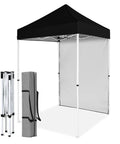 5x5 Pop Up Canopy Tent With Removable Side Wall, Easy Setup Portable Sun Shelter With Carry Bag, Black, shown with frame and bag