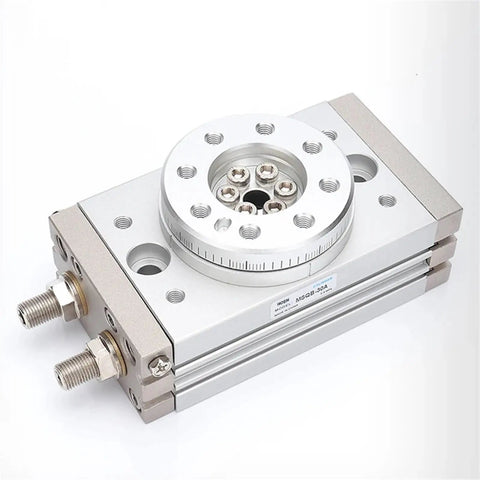 Industrial Grade Tough As Nails Pneumatic Rotary Actuator With Slick Air Gripper Assembly Precision Table Cylinder MSQB10R MSQA10R top view of actuator with gripping mechanism