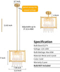 Gold Crystal Chandelier Pendant Light Four Light Industrial Fixture Square 11.81 Inch Dope Modern Vintage Vibe Semi Flush Mount