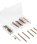 49 Piece M6 X 40-80mm Hex Socket Furniture Screw And Barrel Nut Set in open case, showing screws and nuts for bed frame repair.