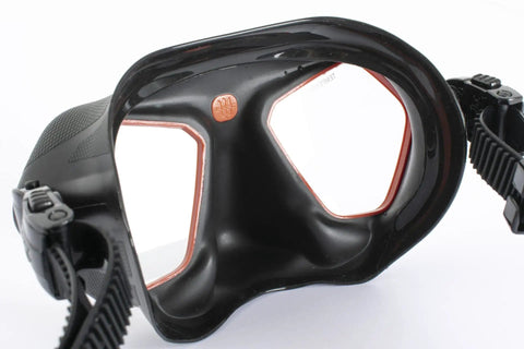 Front view of Raptor Low Volume Freediving And Spearfishing Mask With Silicone Skirt Overmolded On The Frame, showing lenses.