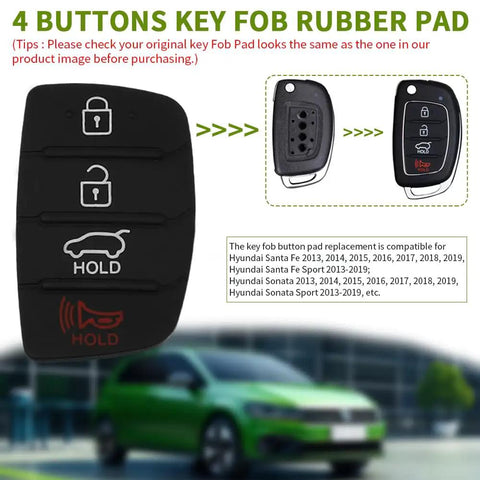 Hyundai 4 Button Key Fob Rubber Button Pad Replacement For Santa Fe Sport And Sonata 2013 2014 2015 2016 2017 2018 2019