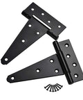 6 Inch T Strap Shed Door Hinges Heavy Duty Black Tee Hinge For Wooden Fences Yard Doors Barn Doors And Gates Rustproof 2 Pack with screws
