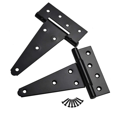 6 Inch T Strap Shed Door Hinges Heavy Duty Black Tee Hinge For Wooden Fences Yard Doors Barn Doors And Gates Rustproof 2 Pack with screws
