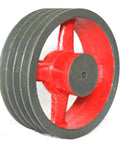 Heavy Duty Cast Iron Four Groove Spb Profile V Belt Pulley 710 Mm Pitch Diameter 120 Mm Hub, shows red and gray industrial pulley.