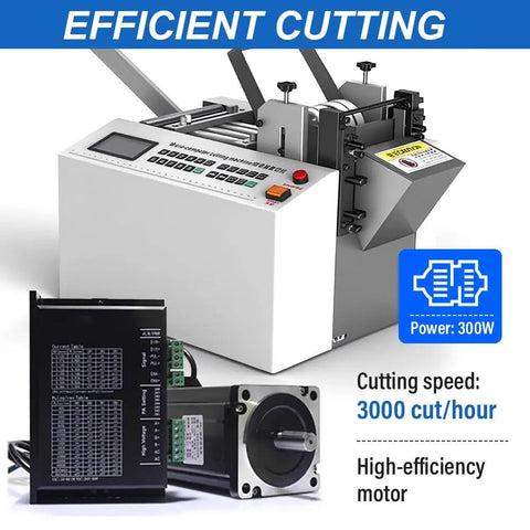 Heavy Duty Automatic Heat Shrink Tube Cutter With Micro Computer Control 110V Industrial Electric Cable Pipe Slicer for Rubber Plastic Sleeves, 300W motor.