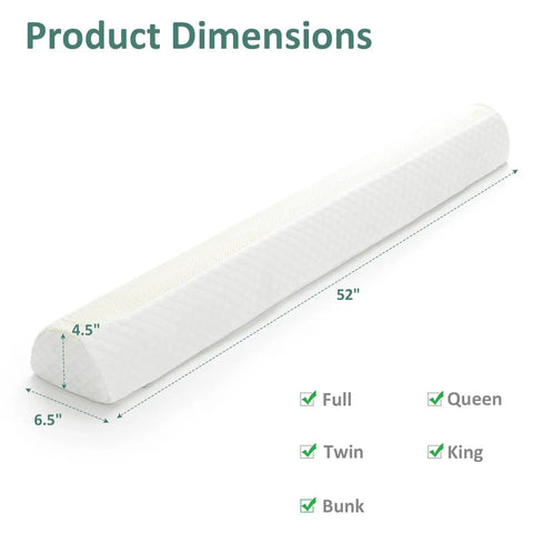 Memory Foam Bed Bumpers Two Pack for Toddlers and Kids Soft Edge Safety Rails dimensions illustration showing 52 in. length