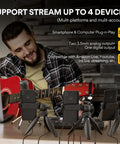 Man using All In One Podcast Studio Bundle With Mixer And USB Audio Interface Plus Condenser Microphone for streaming on guitar
