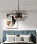Black Sputnik Starburst Chandelier With 12 Lights 24 Inches Mid Century Firework Pendant Light Fixture for bedroom ceiling