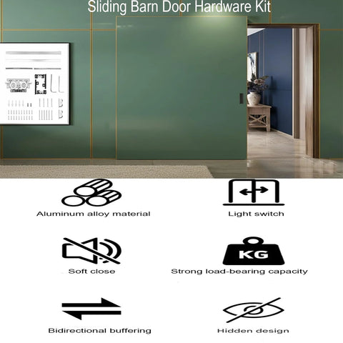48 Inch Concealed Sliding Barn Door Hardware Kit for Interior Wooden Doors with Heavy Duty Hidden Track System