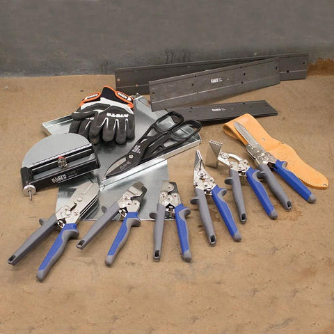 Professional ductwork crimper for precision indentations with additional HVAC and sheet metal tools, ideal for accurate and clean joints.