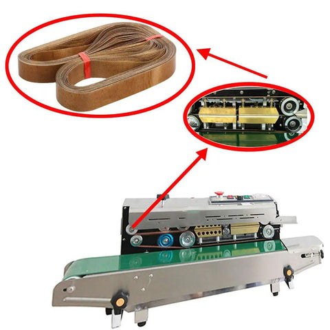 Heavy Duty Replacement PTFE Teflon Belts for FR900 Continuous Band Sealer 50 Pcs with machine and belt details